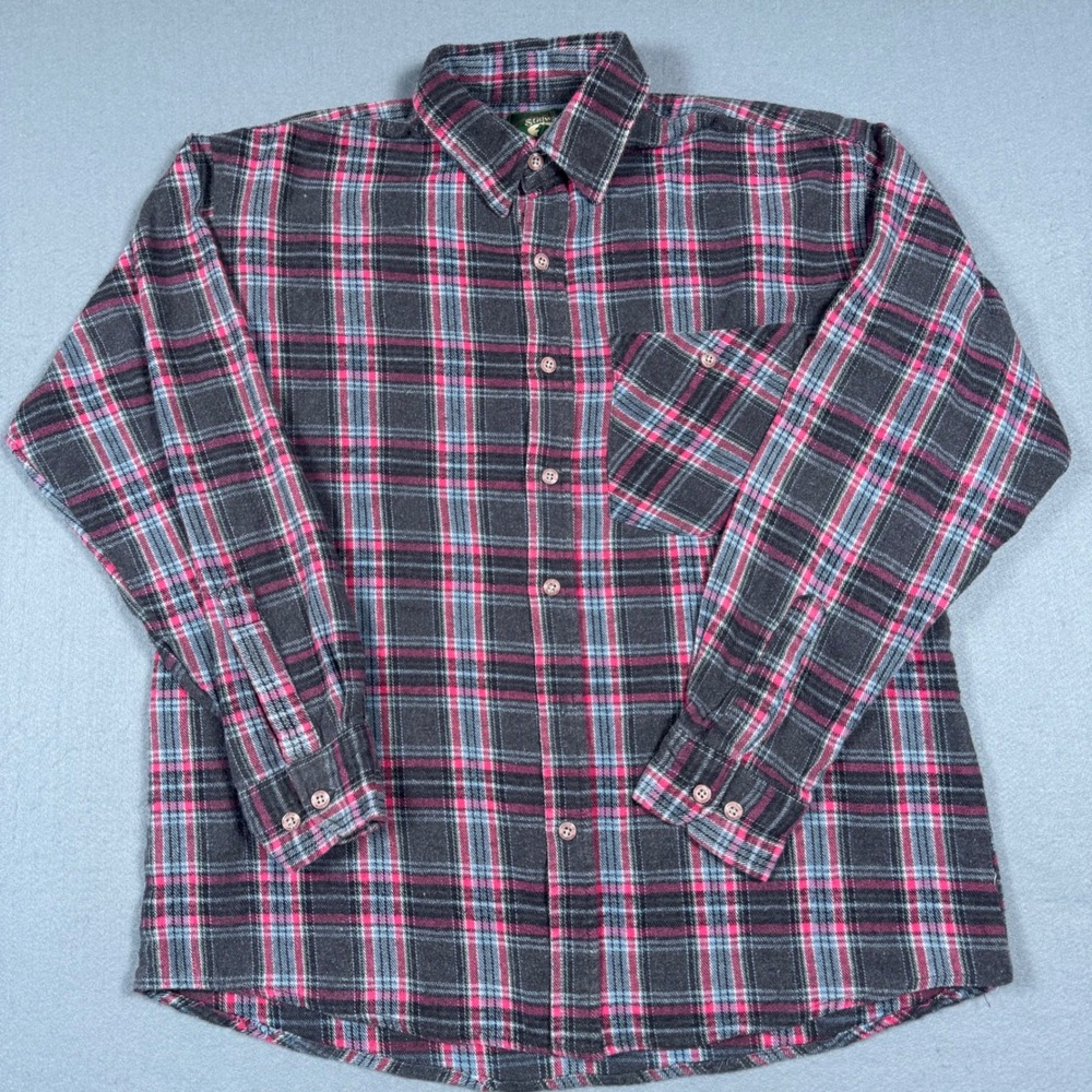 Stillwater Supply Co Flannel Shirt Mens Large Gray Pink Plaid Cotton Button Down